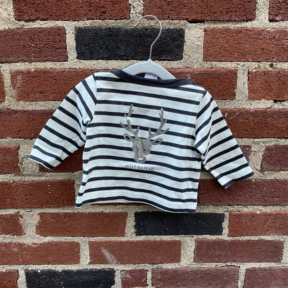 Black and White Striped Kids Shirt with Deer Print